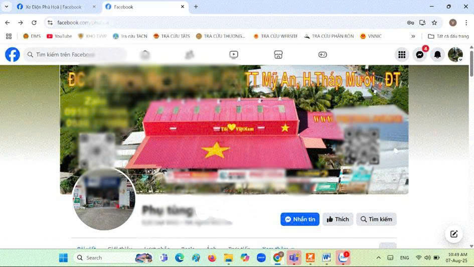 Màn hình facebook của hộ kinh doanh xe đạp điện