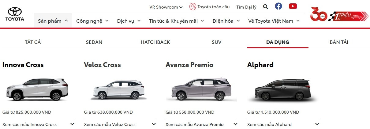 Toyota Innova không còn trên website Toyota Việt Nam